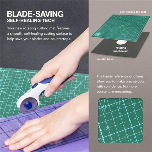Rotating Self Healing Cutting Mat 14x14 (13" Grid), Perfect for Quilting & Art - Picture 2 of 7